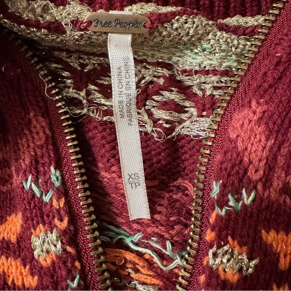 Free People Fair Isle Balloon Sleeve Babydoll Top Oversized Size XS - Picture 10 of 11